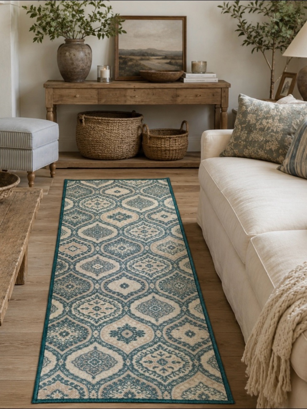 Elements Teal Patterned Carpet Runner NWT